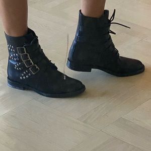 Saint Laurent black leather combat boots size 10